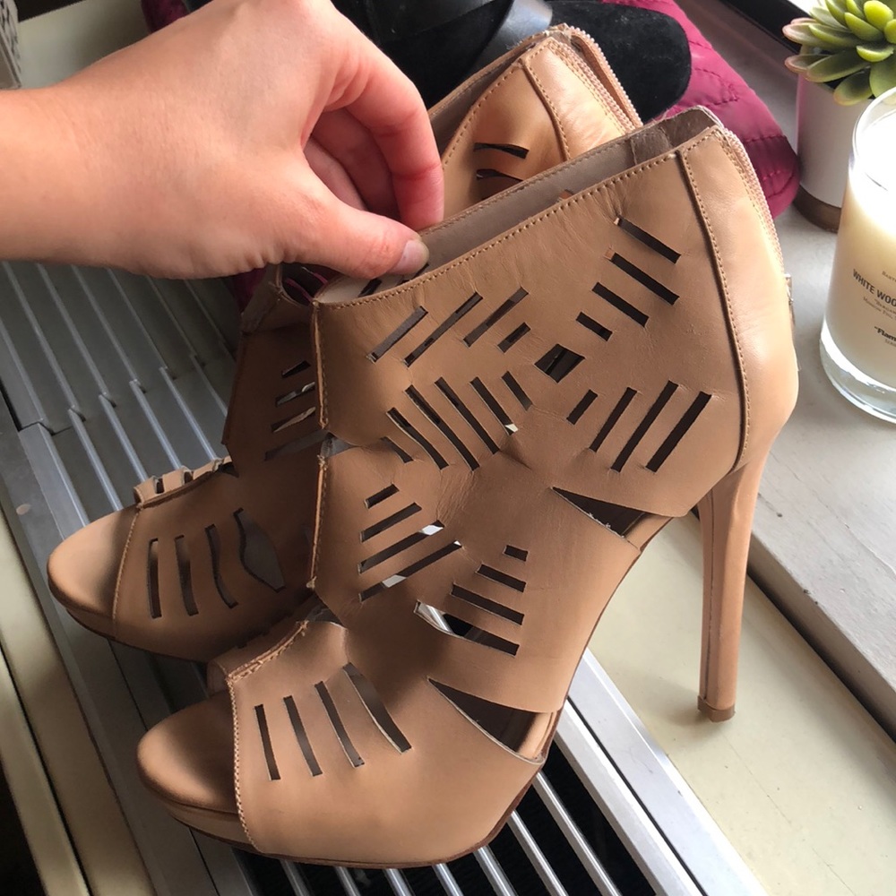 BCBG nude leather booties